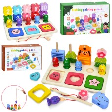 Бізідошка 3 в 1 дерев'яна: ігрове поле, пірамідки, магнітна риболовля, пазли,в асортименті, у коробці 24х15,5х5 см