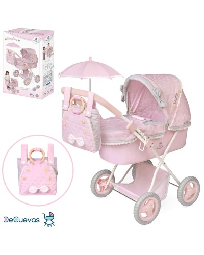 Коляска для ляльки 38х65х64 см металева класична з кошиком, сумкою, парасолькою, висота до ручки 60 см, у коробці 33,5х53х11,5 см