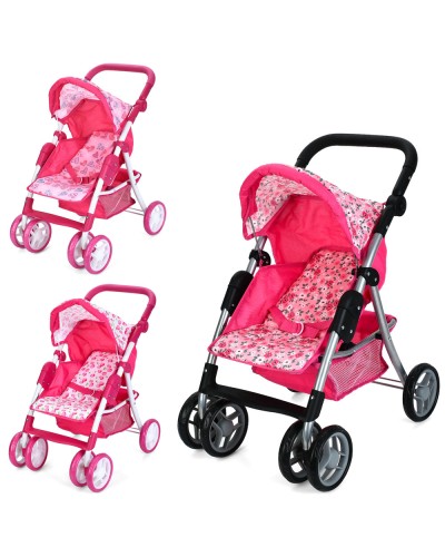 Коляска для ляльки 52,5x41x62,5 см металева прогулянкова з кошиком на 6 колесах, у коробці 52,5х33х113 см