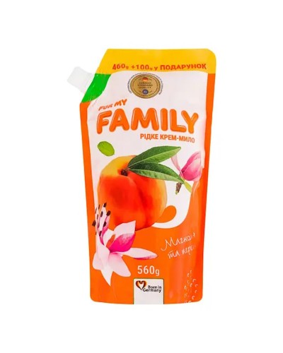 Мило рідке «Магнолія та персик» 560 мл дойпак, ТМ For my FAMILY
