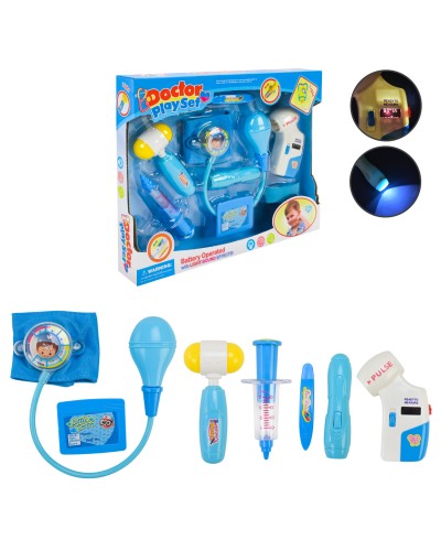 Набір лікаря зі світлом та звуком з 8 предметів, на батарейці, у коробці 27,5х34х5 см
