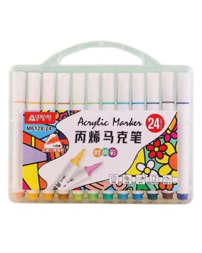 Набір акрилових маркерів «Aodemei» на 24 кольори з трикутним корпусом у пластиковій коробці