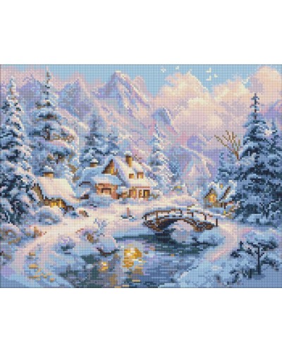 Набір з алмазною мозаїкою «Зимовий затишок серед гір» 40х50 см, ТМ Ідейка