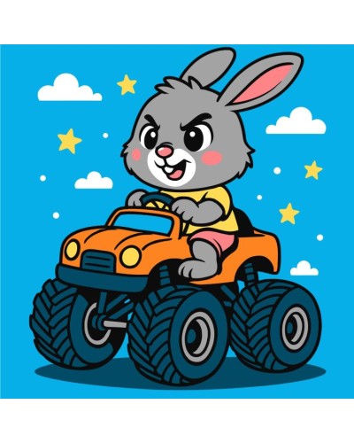 Картина за номерами «Заєць на машині» 25х25 см, ТМ Ідейка
