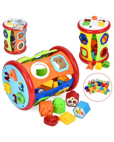 Сортер 22 см з літерами, цифрами, фігурками, у сітці 16х22х16 см