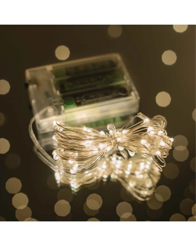 Гірлянда «Роса» 5 м на 50 LED-лампочок з USB та батарейками, біле тепле світло