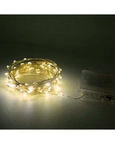 Гірлянда «Роса» 10 м на 100 LED-лампочок з USB та батарейками, тепле біле світло