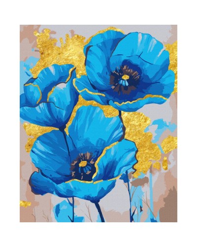 Картина за номерами «Блакитні маки» 40х50 см з поталлю, ТМ SANTI