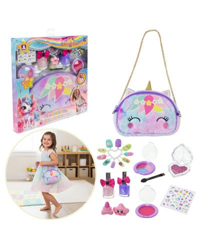 Дитяча косметика: помада, тіні, блискітки, лак для нігтів, нігті, наліпки, косметичка, у коробці 26х2,5х27 см
