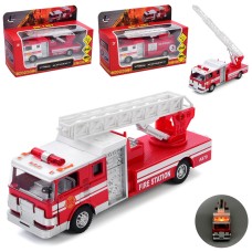 Пожежна машина 17 см металева інерційна зі звуком, світлом, рухомими деталями, гумовими колесами та дверима що відчиняються, на батарейці, в асортименті, у коробці 22,5х14,5х16,5 см