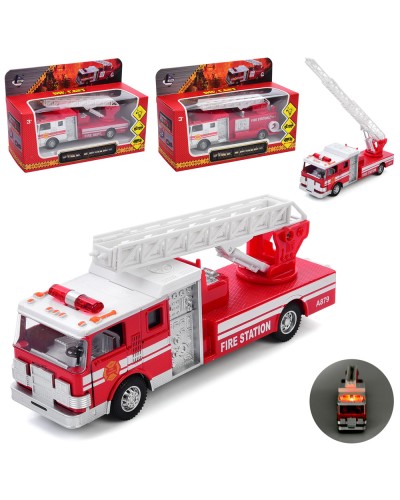 Пожежна машина 17 см металева інерційна зі звуком, світлом, рухомими деталями, гумовими колесами та дверима що відчиняються, на батарейці, в асортименті, у коробці 22,5х14,5х16,5 см