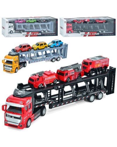 Автовоз 32 см інерційний металевий з 3 видами транспорту, в асортименті, у коробці 37х11х7 см