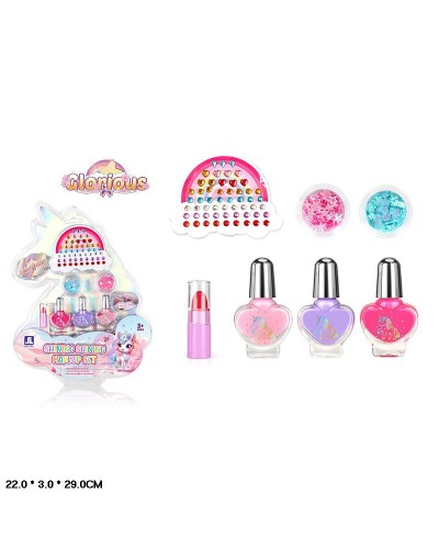 Набір косметики: помада, лак для нігтів, блискітки, наліпки, у слюді 22х3х29 см