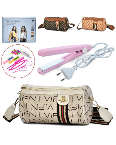 Набір перукаря: плойка від мережі зісвітлом, нагрівається, заколки, крейда для волосся 2 шт та сумка 19х12х12 см, в асортименті