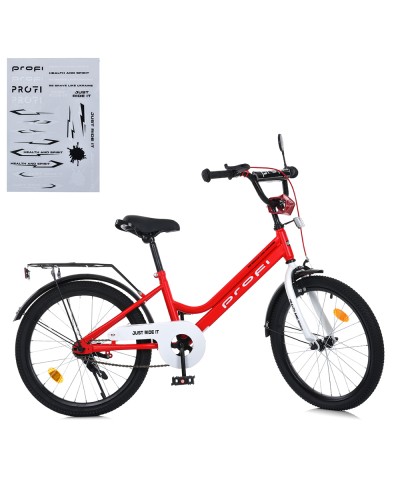 Велосипед «PROF1 NEO» з колесами 20 дюймів, з дзвінком, ліхтарем та багажником, червоно-білий