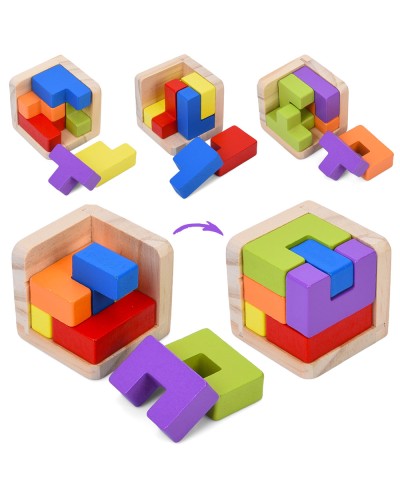 Куб-пазл «3D тетріс» дерев`яний, в асортименті, у пакеті 4,5х4,5х4,5 см