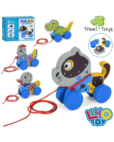 Каталочка «Звірятко» дерев`яна з пазлом, в асортименті, у коробці 20х16х6 см