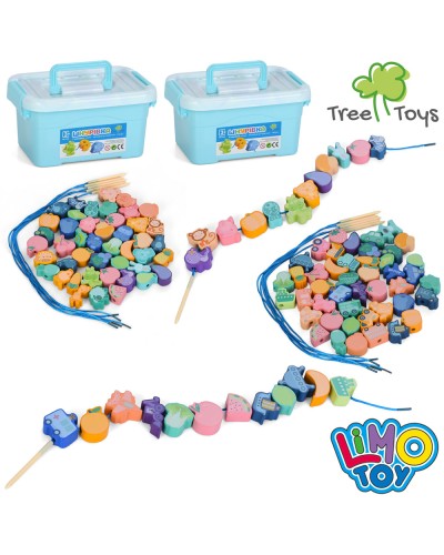 Шнурівка «Овочі, фрукти»: 5 шнурочків та фігурки з назвами англійською, в асортименті, у чемодані 18х9х12,5 см