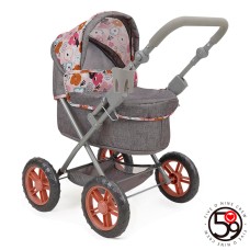 Коляска для ляльки 60х41х64 см металева класична з регульованою ручка EVA, люлькою 46х24 см, сумкою, підскляннником, у коробці 58х36х11 см.