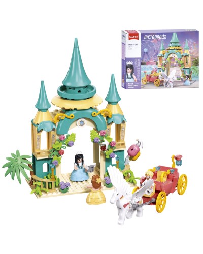 Конструктор «Рожева серія. Замок» 22,3 см на 288 деталей з каретою, конячкою та фігурками, у коробці 38х28,5х7 см, SLUBAN