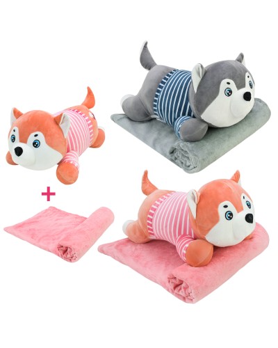 М'яка іграшка-подушка «Песик» 60 см з пледом, в асортименті