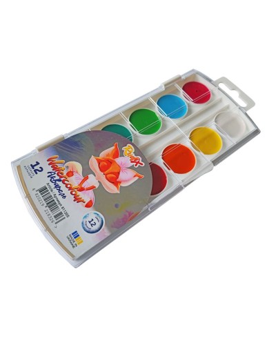 Фарби акварельні на 12 кольорів без пензля, пластик, RUDIX
