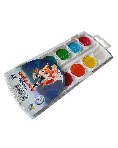 Фарби акварельні на 12 кольорів без пензля, пластик, RUDIX