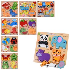 Пазли дерев'яні 4 в 1 з англійськими назвами, в асортименті, у пакеті 18х18х1 см