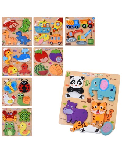 Пазли дерев'яні 4 в 1 з англійськими назвами, в асортименті, у пакеті 18х18х1 см