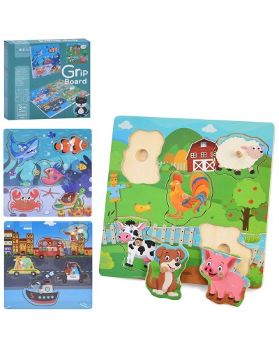 Рамка-вкладиш з ручкою на 5 фігур з ігровим полем 15х15 см, в асортименті, у коробці 15,5х15,5х2,5 см