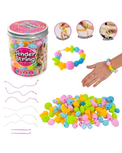 Набір для створення браслетів: силіконові намистини, гумки, гачок, у баночці 8х8х10 см
