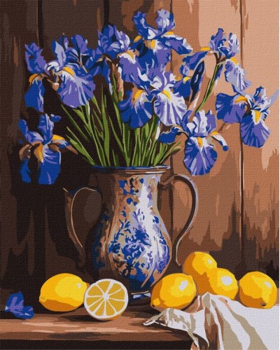 Картина за номерами «Іриси у вазі та лимони» 40х50 см, ТМ Ідейка