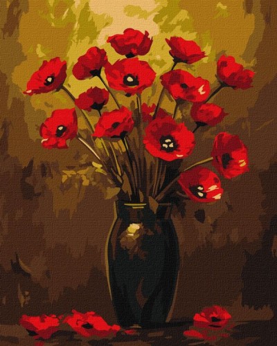 Картина за номерами «Букет маків» 40х50 см з фарбами металік, ТМ Ідейка