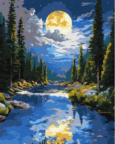 Картина за номерами «Під гірським потоком» 40х50 см з фарбами металік, ТМ Ідейка