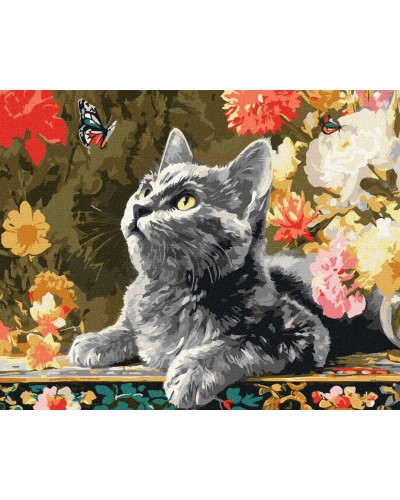 Картина за номерами «Кошеня та метелики» 40х50 см, ТМ Ідейка