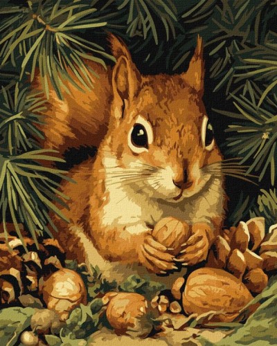 Картина за номерами «Білочка та горішки» 40х50 см, ТМ Ідейка