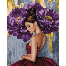 Картина за номерами «Балерина з пурпурними півоніями» 40х50 см з фарбами металік, ТМ Ідейка
