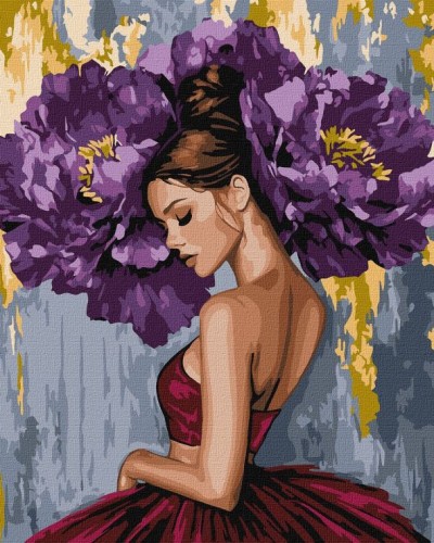 Картина за номерами «Балерина з пурпурними півоніями» 40х50 см з фарбами металік, ТМ Ідейка