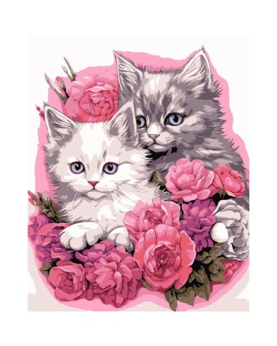 Картина за номерами «Кошенята в квітах» 40х50 см, ТМ Strateg