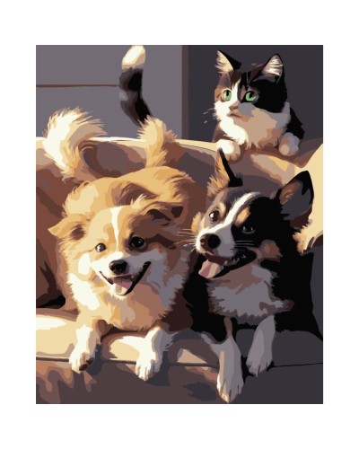 Картина за номерами «Дві собаки і кіт» 40х50 см, ТМ Strateg
