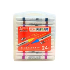 Набір скетчмаркерів «Aodemei» на 24 кольори з кругл/скошеним наконечником у пластиковій коробці