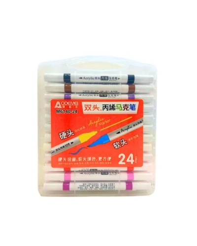 Набір скетчмаркерів «Aodemei» на 24 кольори з кругл/скошеним наконечником у пластиковій коробці