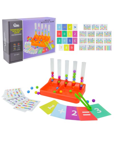 Гра «Кольорова математика» на 15 карток з завданнями, 40 кульок, пінцет а та 5 пробірок, у коробці 23х6х16 см