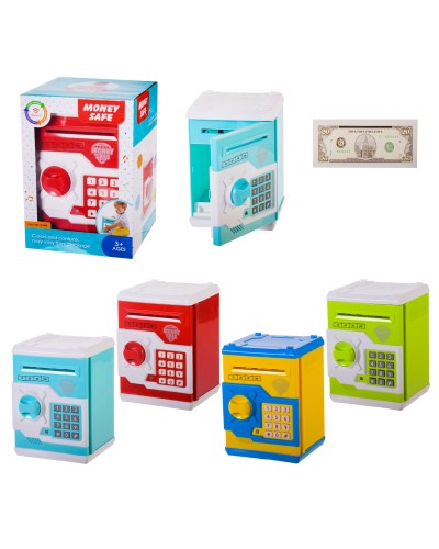 Скарбничка-сейф зі звуком, світоом, кодовим замком, отвором для монет та купюр, на батарейці, в асортименті, у коробці 14,5х14,5х20 см
