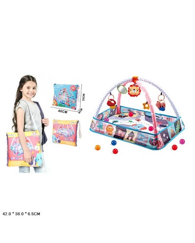 Килимок для немовлят з брязкальцями та кульоками, у сумці 42х38х6,5 см