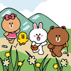 Картина за номерами «Лайн Френдс. Подорож Чоко, Саллі, Коні та Брауна» 25х25 см, ТМ SANTI