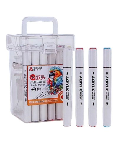 Набір акрилових скетчмаркерів «Aodemei» на 36 кольорів двосторонніх з трикутним корпусом у пластиковій упаковці.