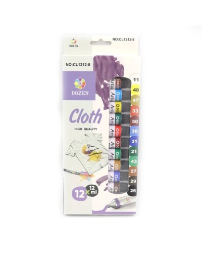 Набір фарб для розпису по текстилю на 12 кольорів по 12 мл, ТМ Dozen