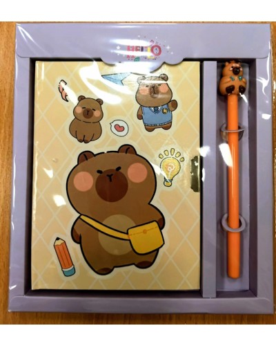 Блокнот «CAPYBARA 1» 20х22,5 см із замком та ручкою на 50 аркушів у клітинку з картонною обкладинкою, в асортименті, KIDS Line.