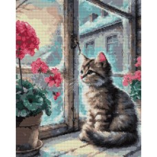 Алмазна мозаїка «Квітка та кошеня» 40х50 см, ТМ SANTI